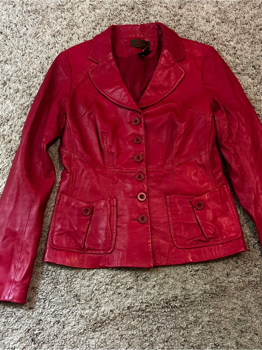 Womens Red Leather Button-Front Jacket Danier
